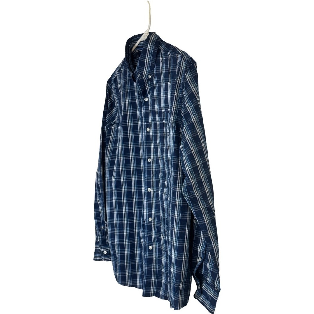 Chaps Button Down Shirt Mens Medium Dark Blue Plaid Stretch Easy Care LongSleeve - Picture 3 of 11